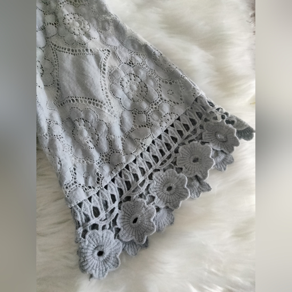 Boho Crochet Sleeve Top – Soft Blue/Grey with Golden Embroidery - Picture 6 of 10